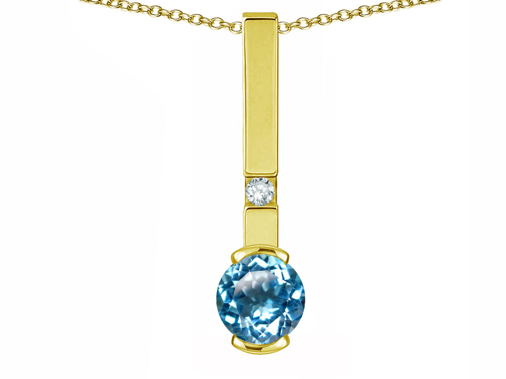 Star K  Round 6mm Genuine Blue Topaz Bar Pendant Necklace