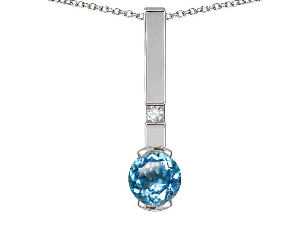 Star K  Round 6mm Genuine Blue Topaz Bar Pendant Necklace