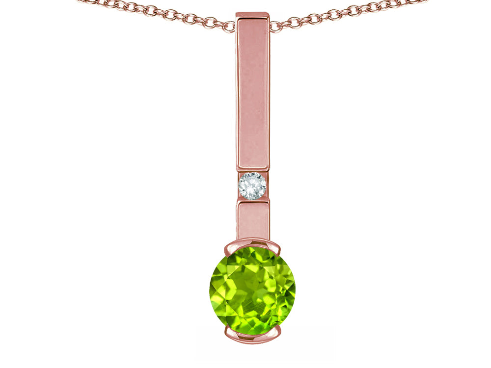 Star K  Round 6mm Genuine Peridot Bar Pendant Necklace