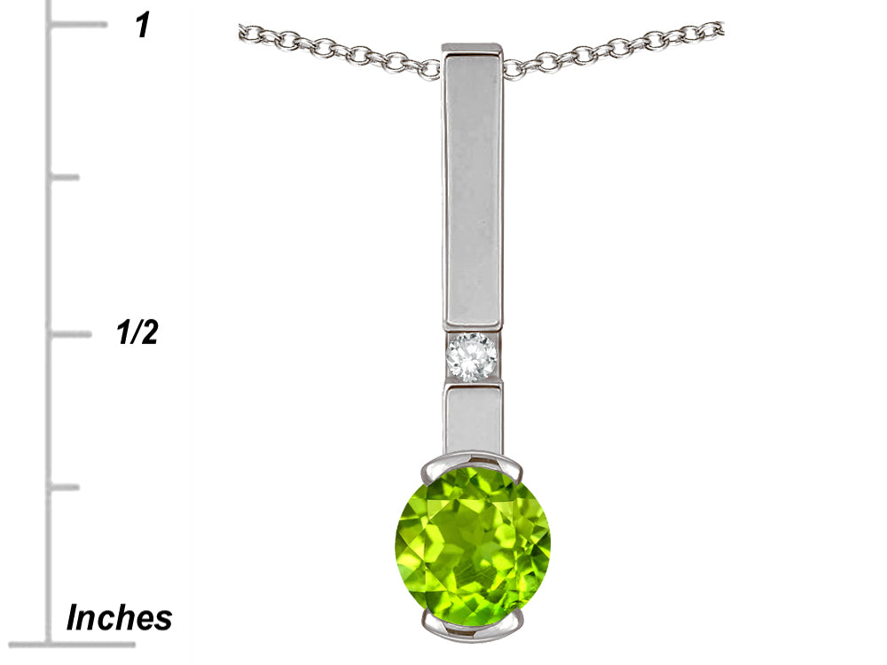 Star K  Round 6mm Genuine Peridot Bar Pendant Necklace