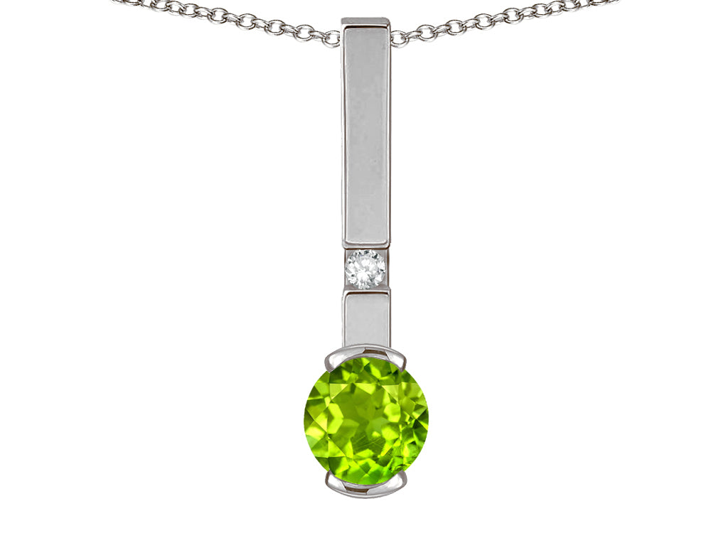 Star K  Round 6mm Genuine Peridot Bar Pendant Necklace