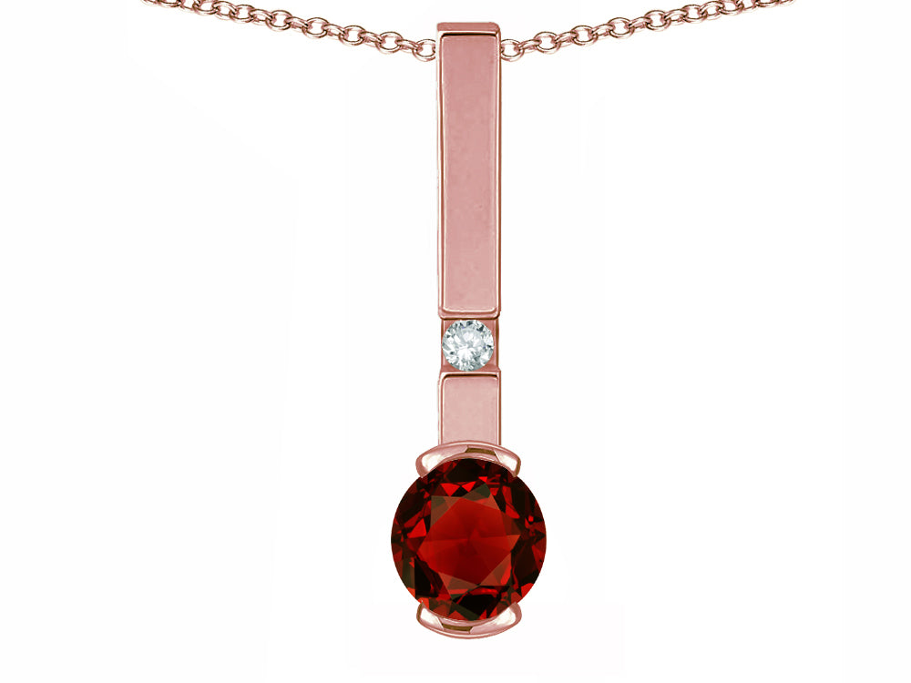 Star K  Round 6mm Genuine Garnet Bar Pendant Necklace