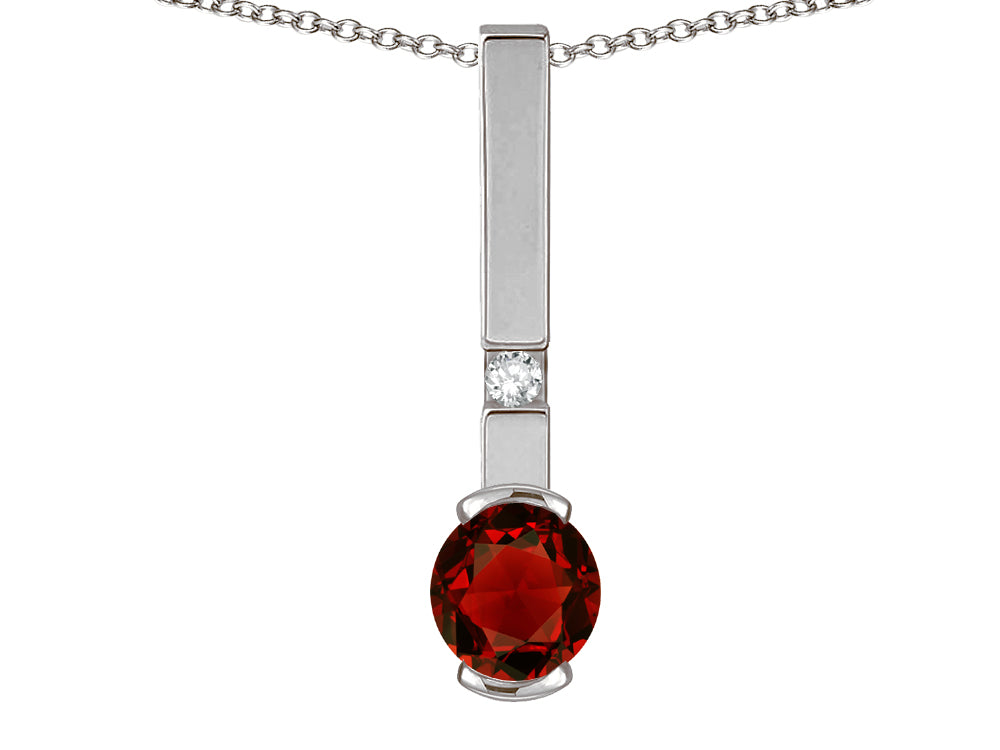 Star K  Round 6mm Genuine Garnet Bar Pendant Necklace