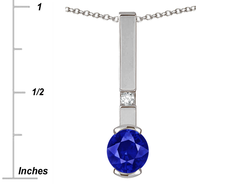 Star K  Round 6mm Created Sapphire Bar Pendant Necklace