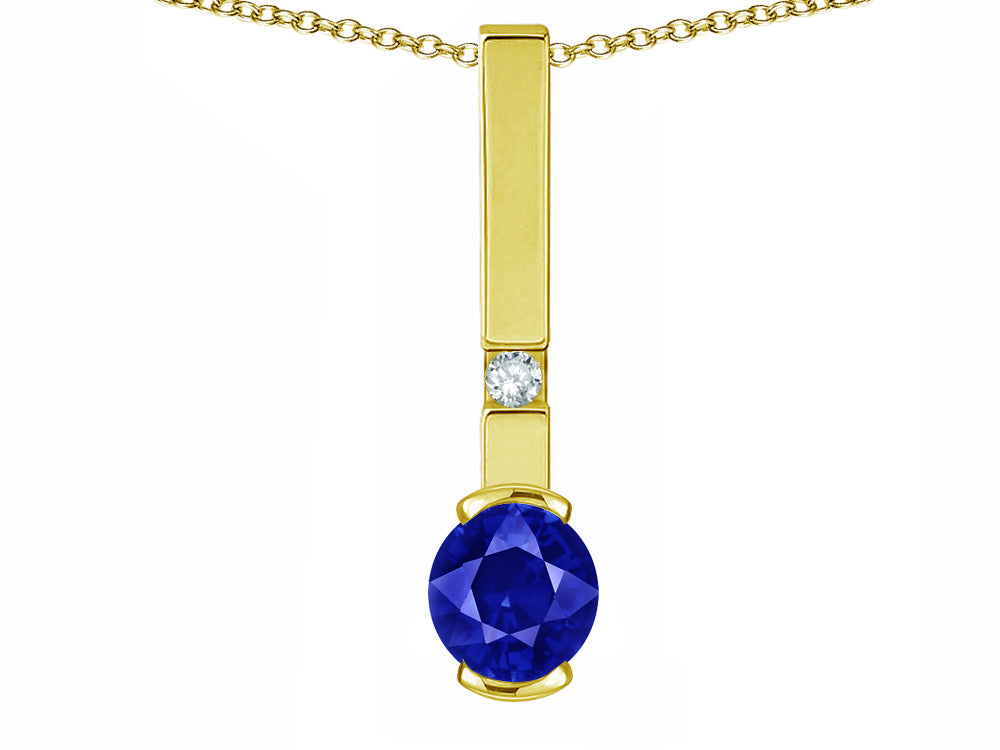 Star K  Round 6mm Created Sapphire Bar Pendant Necklace