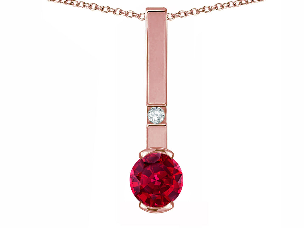Star K  Round 6mm Created Ruby Bar Pendant Necklace