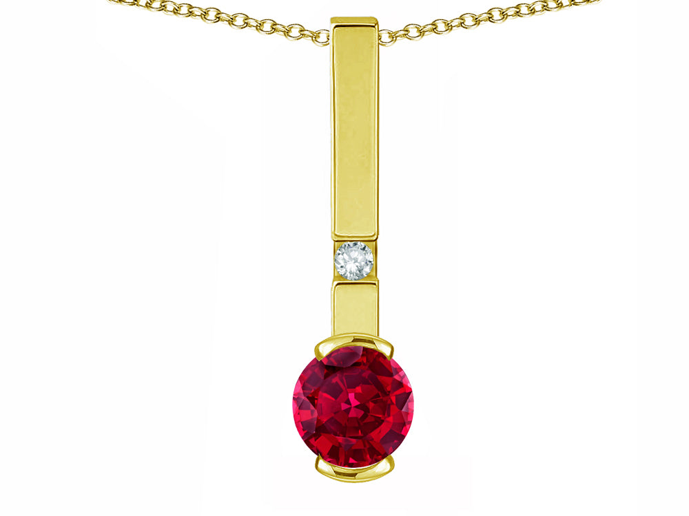 Star K  Round 6mm Created Ruby Bar Pendant Necklace