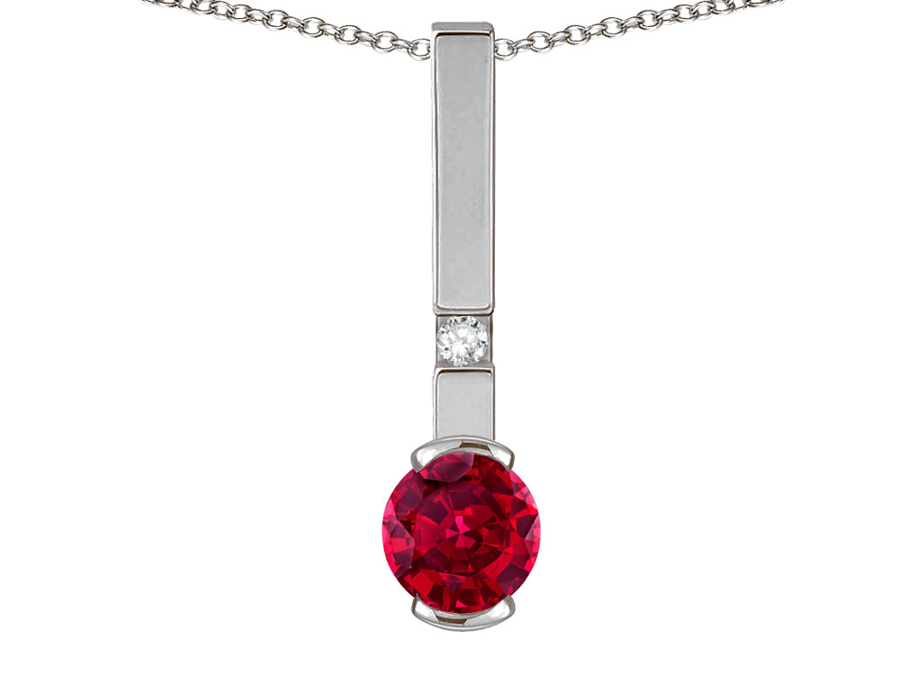 Star K  Round 6mm Created Ruby Bar Pendant Necklace