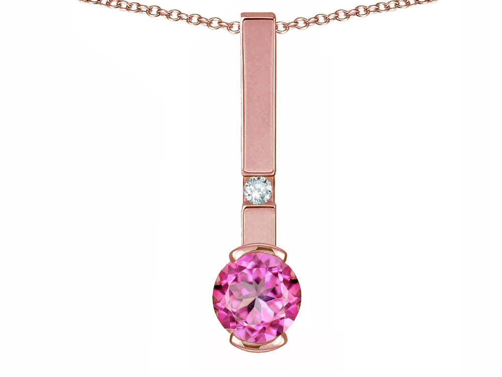 Star K  Round 6mm Created Pink Sapphire Bar Pendant Necklace