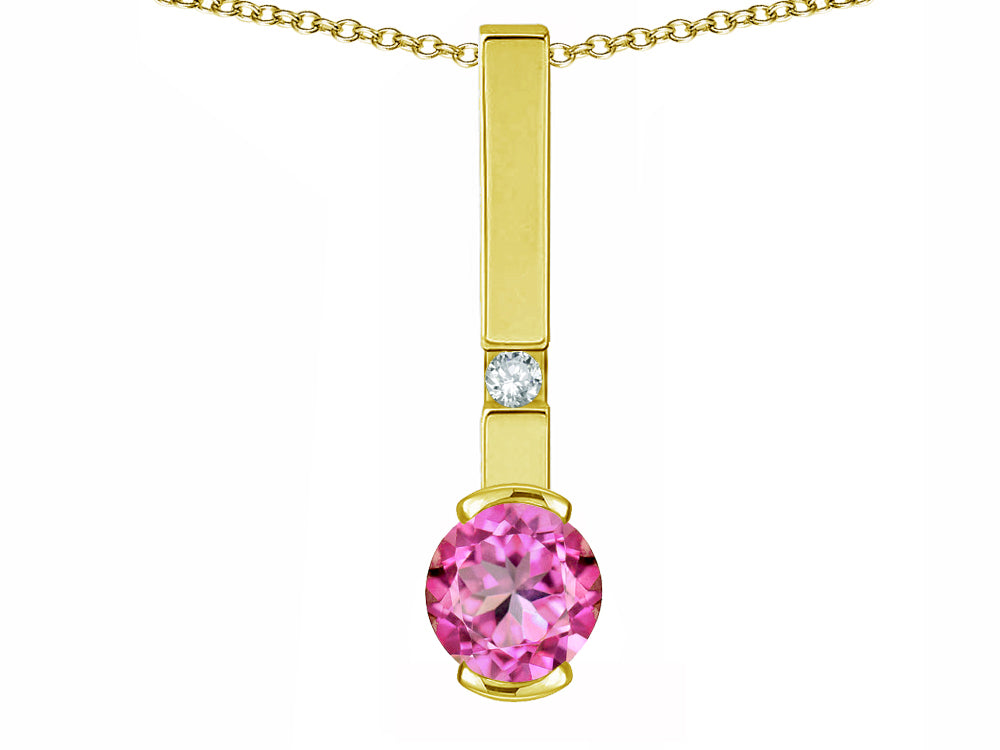 Star K  Round 6mm Created Pink Sapphire Bar Pendant Necklace