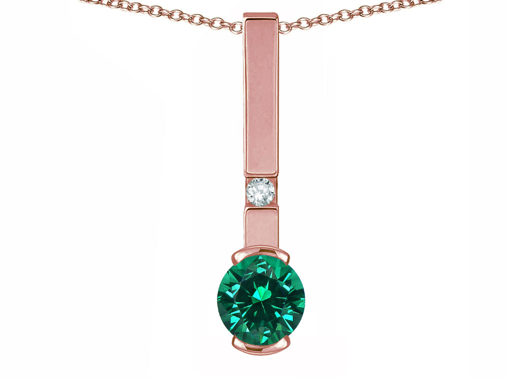 Star K  Round 6mm Simulated Emerald Bar Pendant Necklace