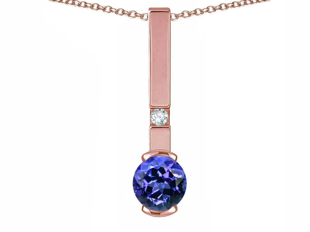 Star K  Round 6mm Simulated Tanzanite Bar Pendant Necklace