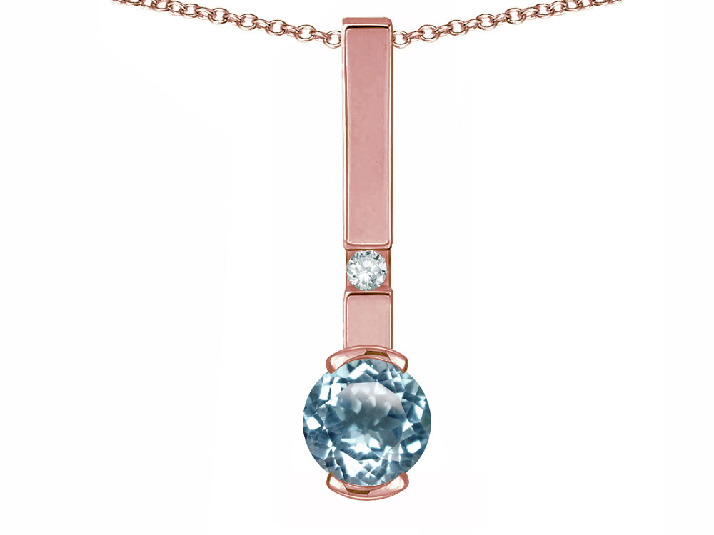 Star K  Round 6mm Simulated Aquamarine Bar Pendant Necklace