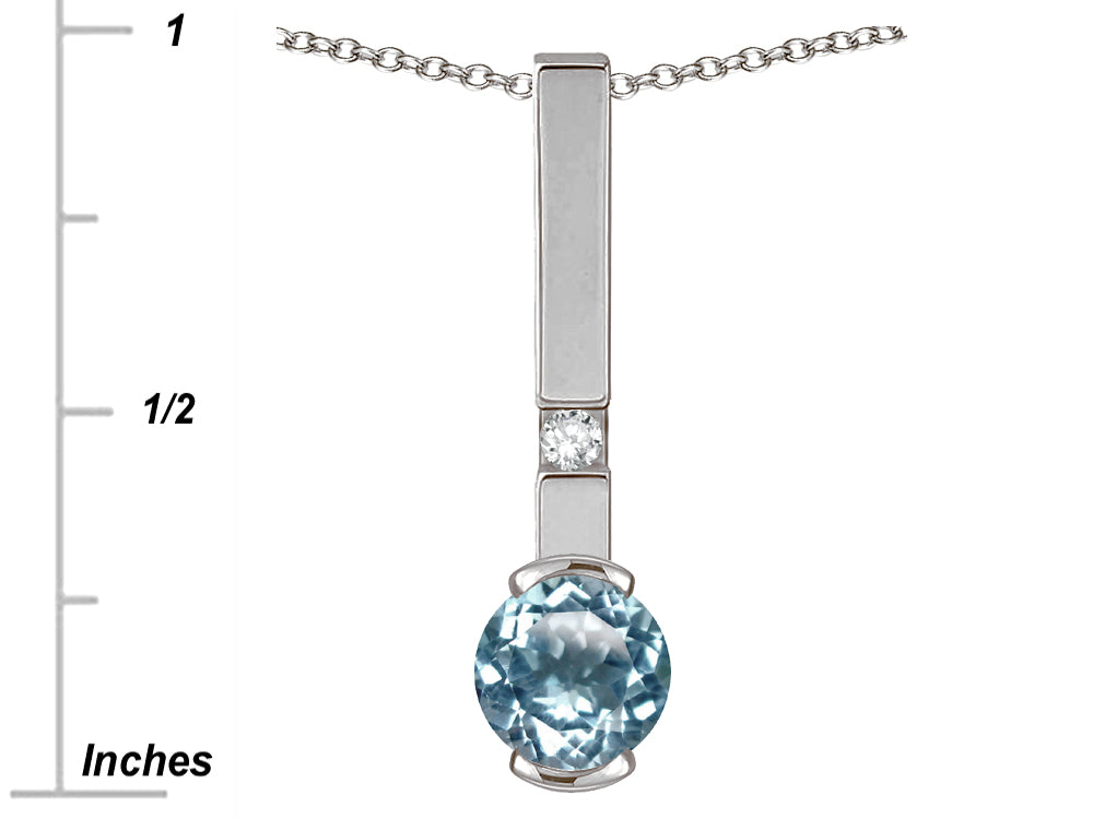 Star K  Round 6mm Simulated Aquamarine Bar Pendant Necklace