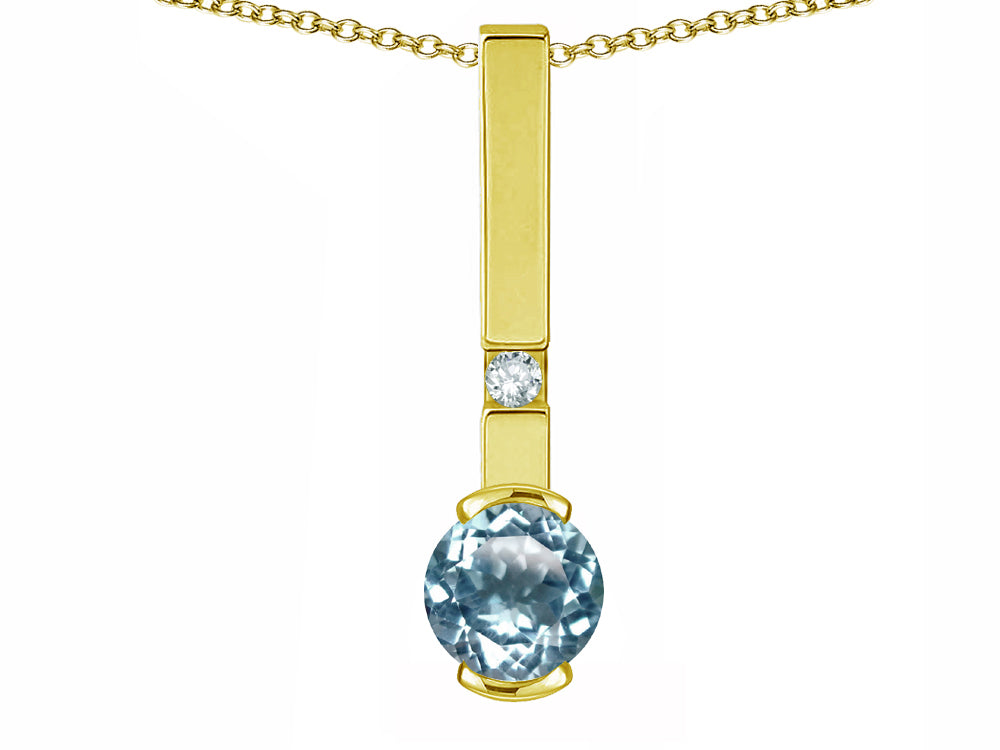 Star K  Round 6mm Simulated Aquamarine Bar Pendant Necklace