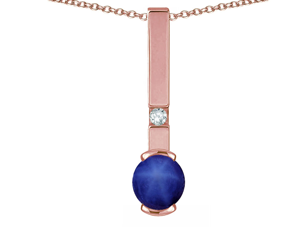 Star K  Round 6mm Created Star Sapphire Bar Pendant Necklace