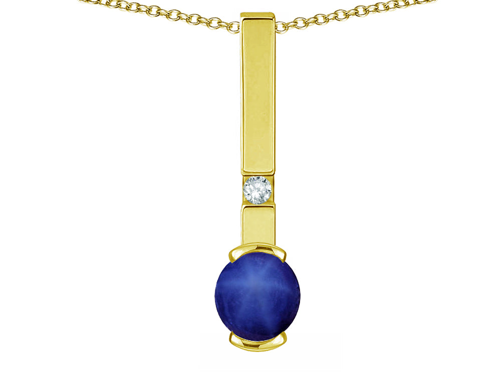 Star K  Round 6mm Created Star Sapphire Bar Pendant Necklace