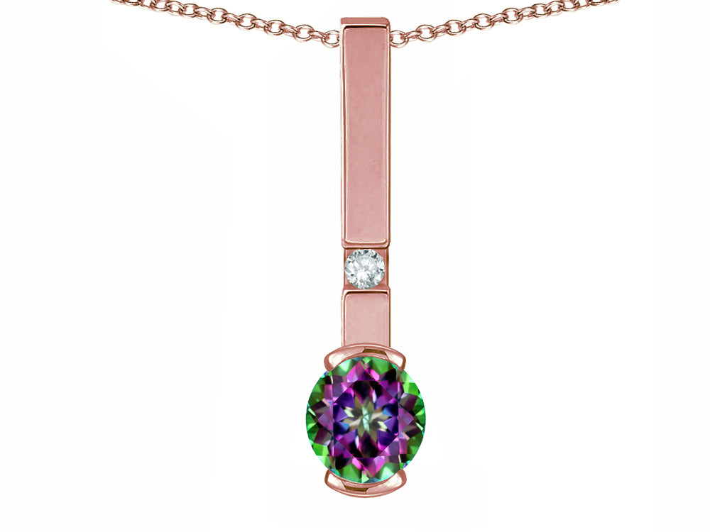Star K  Round 6mm Rainbow Mystic Topaz Bar Pendant Necklace