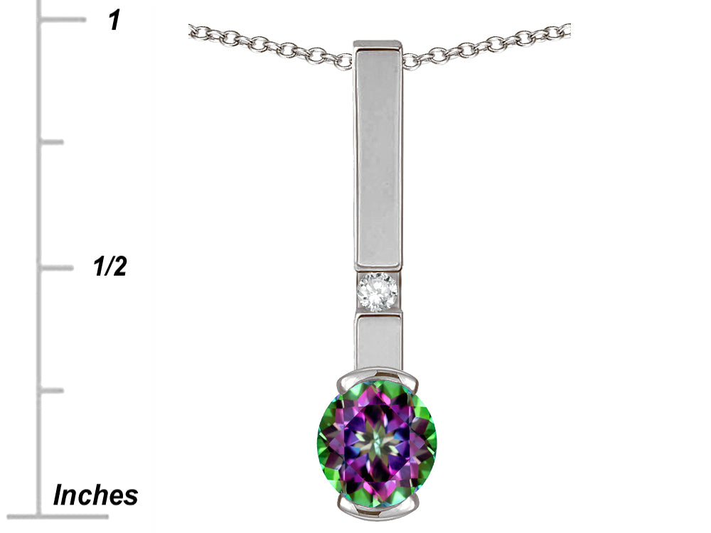 Star K  Round 6mm Rainbow Mystic Topaz Bar Pendant Necklace