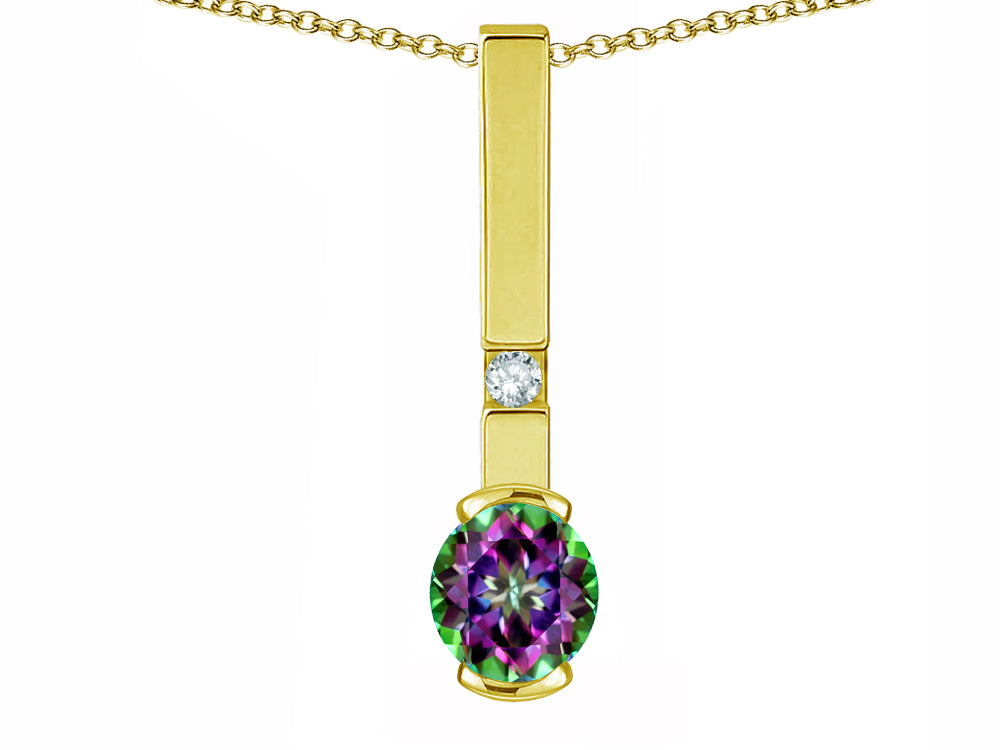 Star K  Round 6mm Rainbow Mystic Topaz Bar Pendant Necklace