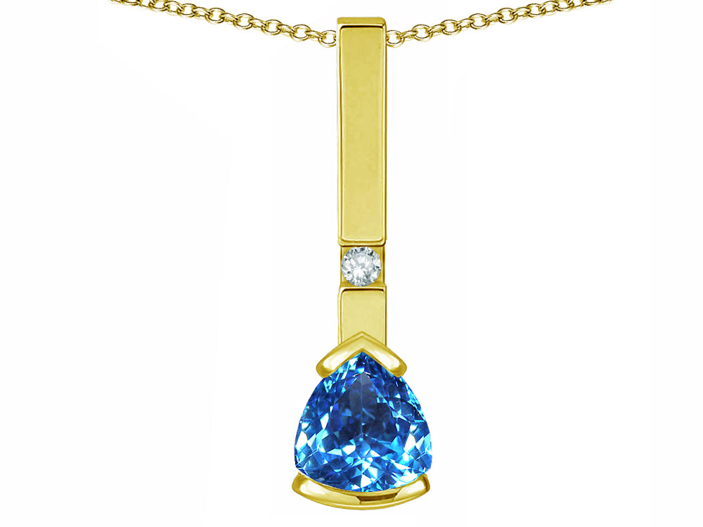 Star K  7mm Trillion Genuine Blue Topaz Bar Pendant Necklace
