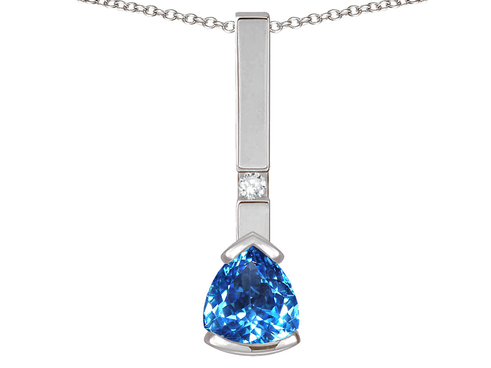 Star K  7mm Trillion Genuine Blue Topaz Bar Pendant Necklace