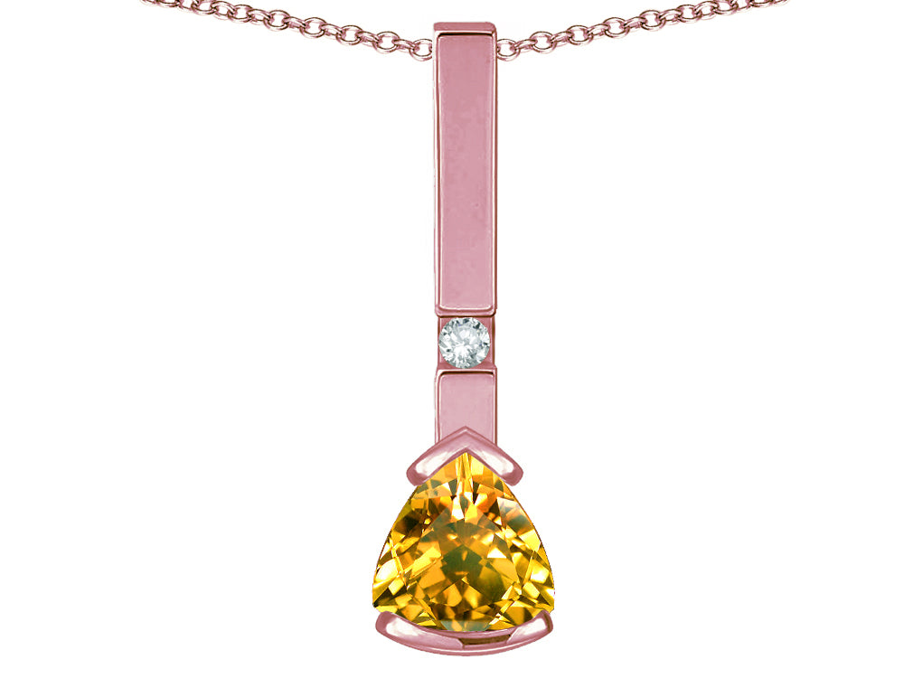 Star K  7mm Trillion Genuine Citrine Bar Pendant Necklace