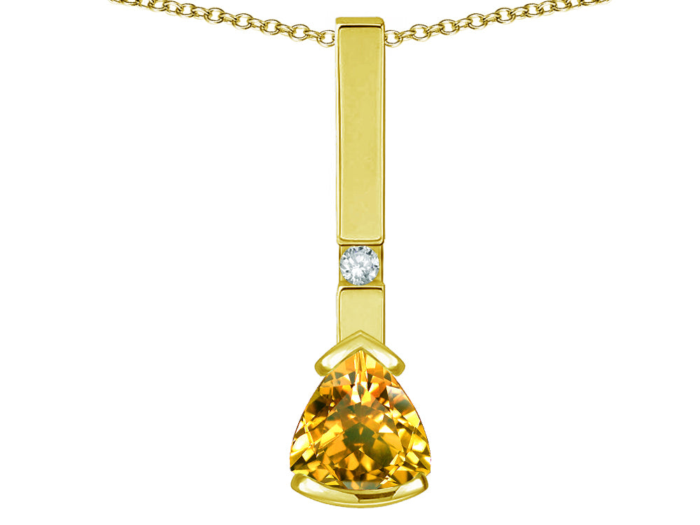 Star K  7mm Trillion Genuine Citrine Bar Pendant Necklace