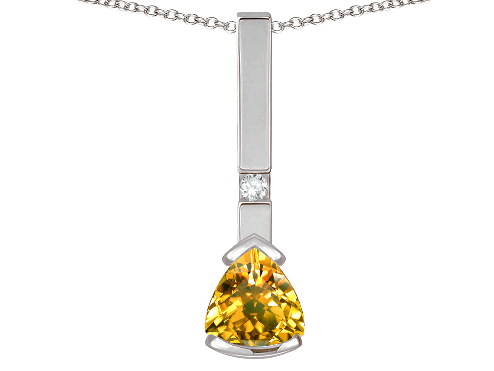 Star K  7mm Trillion Genuine Citrine Bar Pendant Necklace