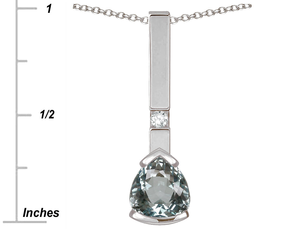 Star K  7mm Trillion Genuine Aquamarine Bar Pendant Necklace