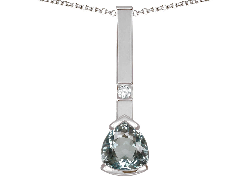 Star K  7mm Trillion Genuine Aquamarine Bar Pendant Necklace