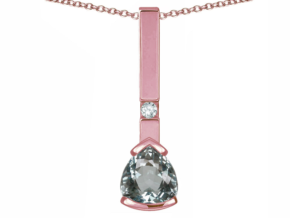Star K  7mm Trillion Genuine Aquamarine Bar Pendant Necklace