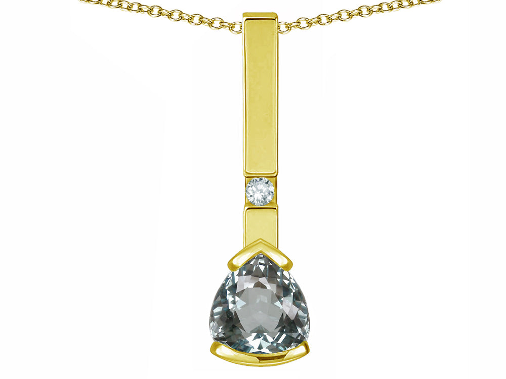 Star K  7mm Trillion Genuine Aquamarine Bar Pendant Necklace