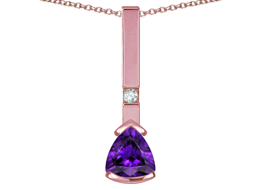 Star K  7mm Trillion Genuine Amethyst Bar Pendant Necklace