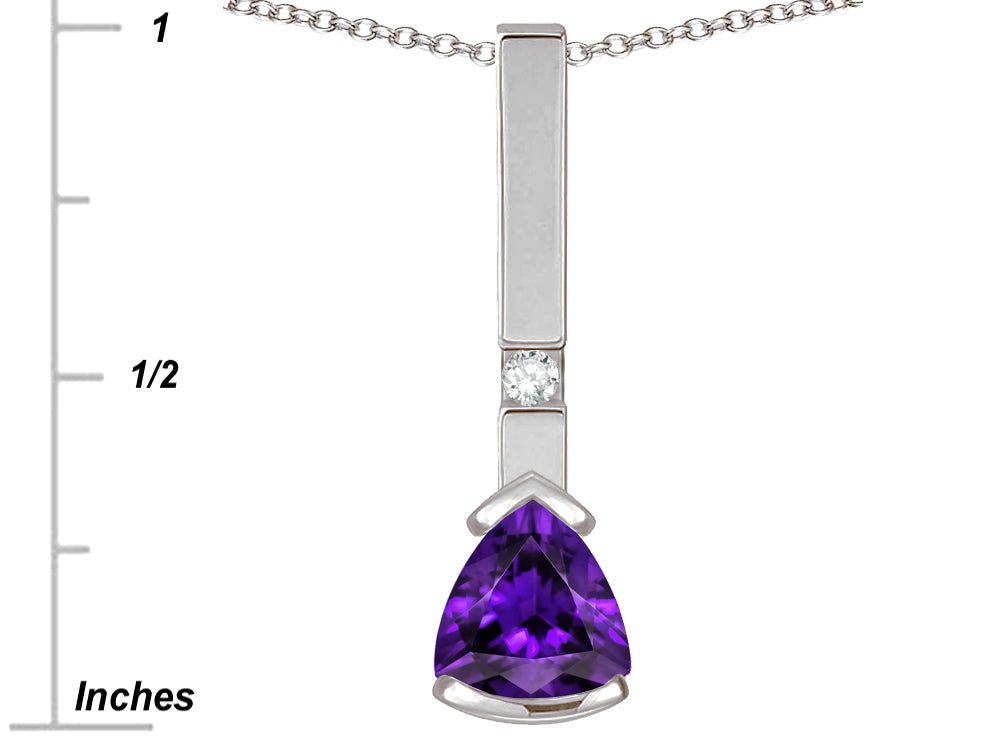 Star K  7mm Trillion Genuine Amethyst Bar Pendant Necklace