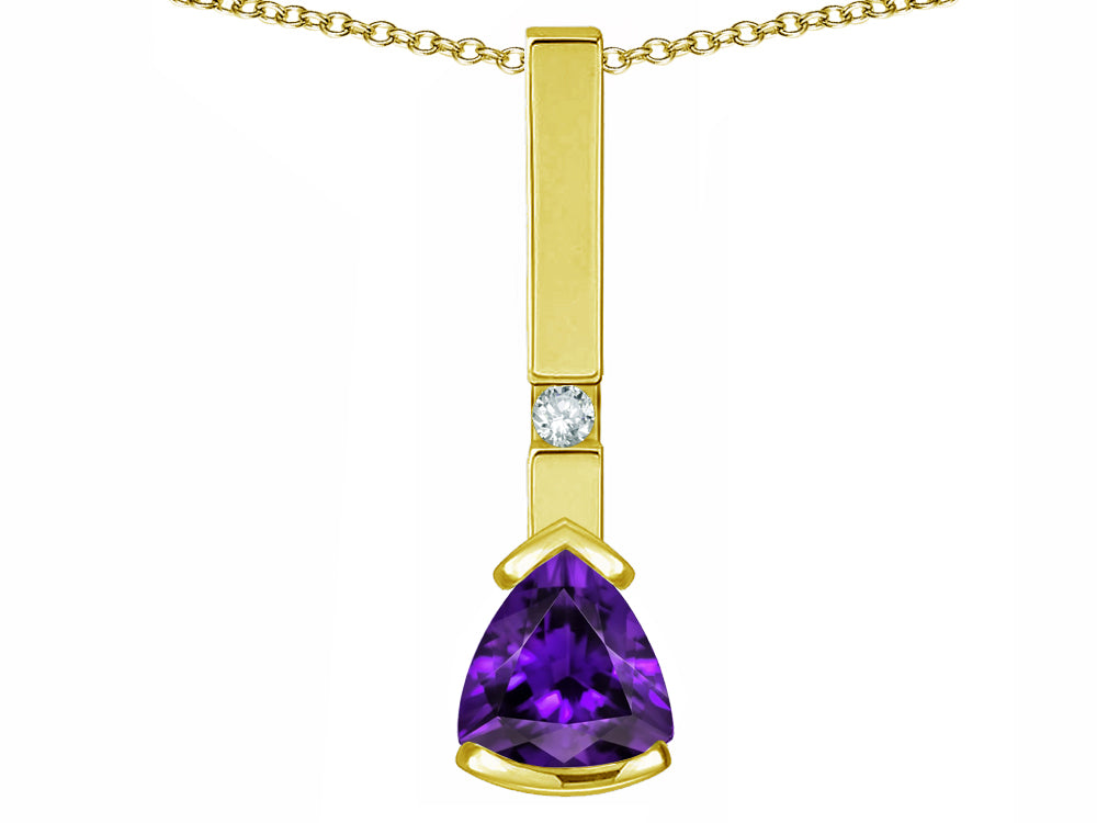 Star K  7mm Trillion Genuine Amethyst Bar Pendant Necklace