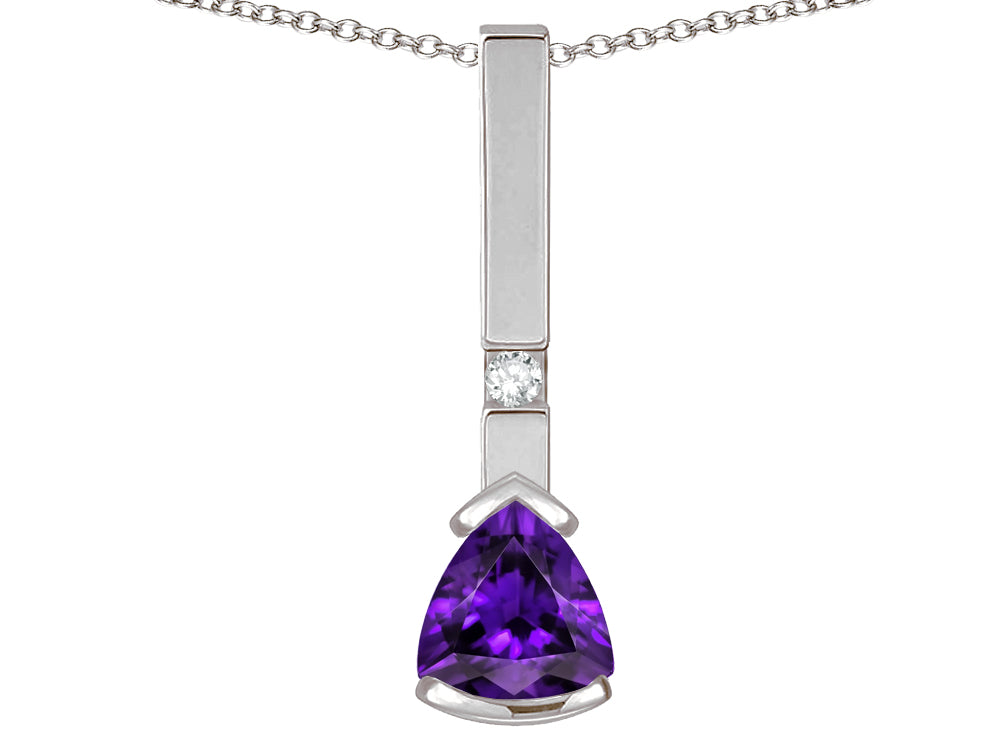 Star K  7mm Trillion Genuine Amethyst Bar Pendant Necklace