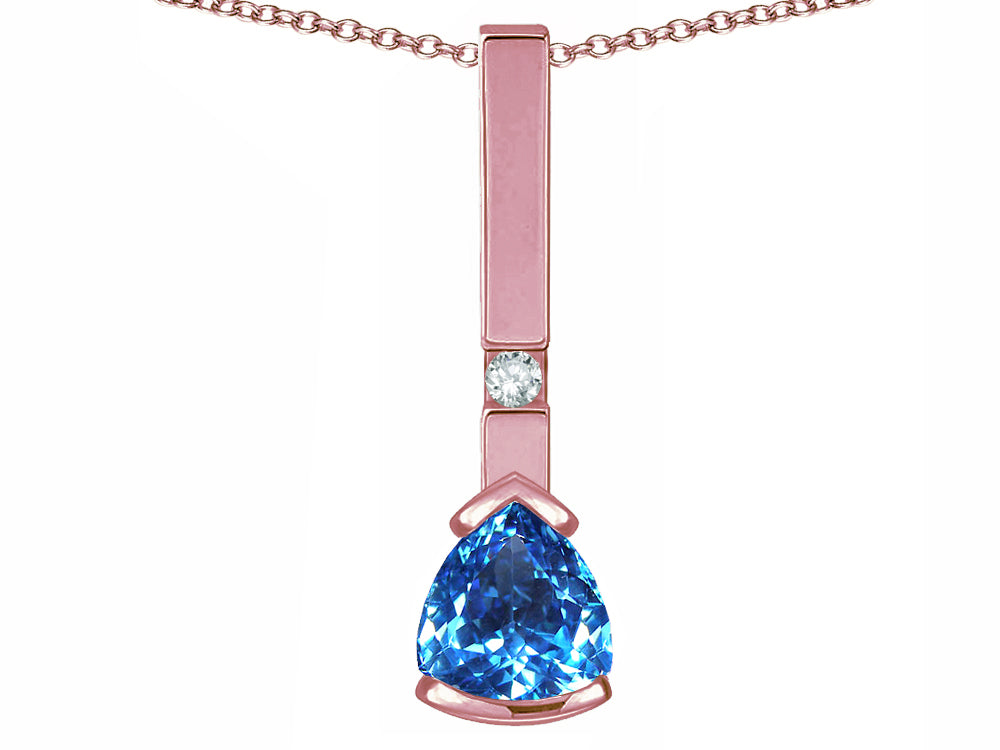 Star K  7mm Trillion Genuine Blue Topaz Bar Pendant Necklace