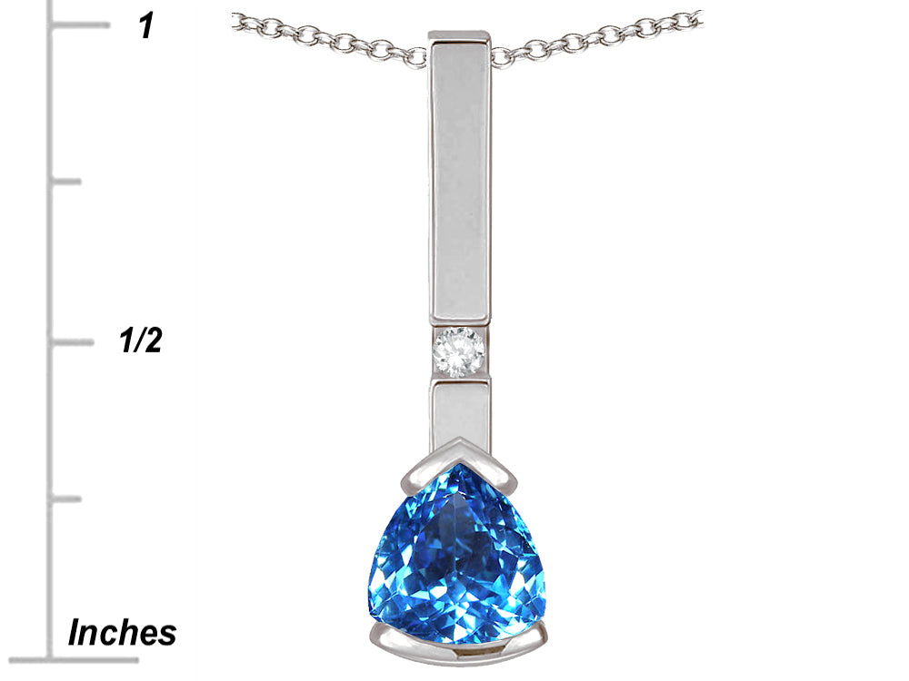 Star K  7mm Trillion Genuine Blue Topaz Bar Pendant Necklace