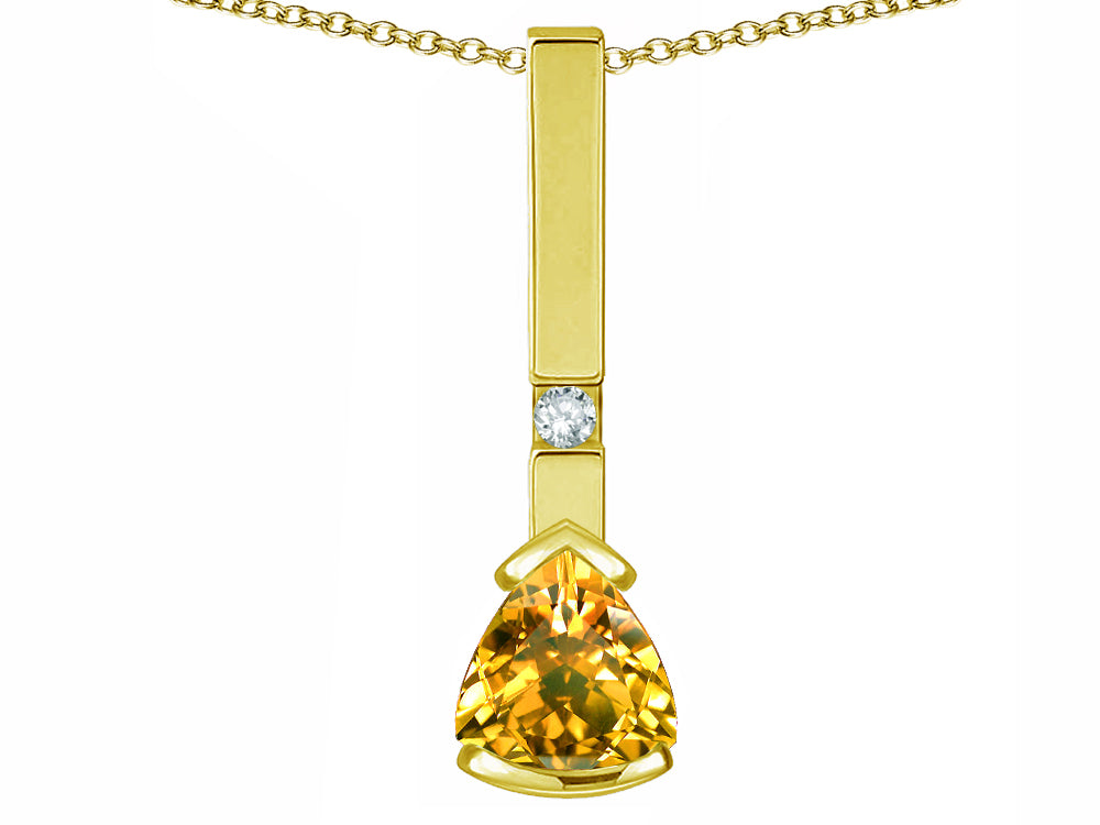 Star K  7mm Trillion Genuine Citrine Bar Pendant Necklace