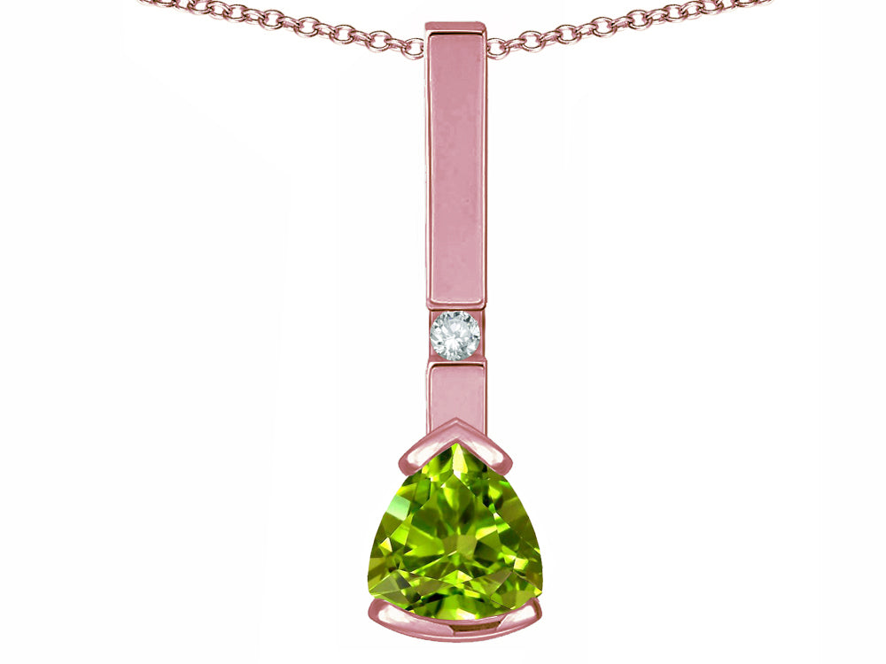 Star K  7mm Trillion Genuine Peridot Bar Pendant Necklace