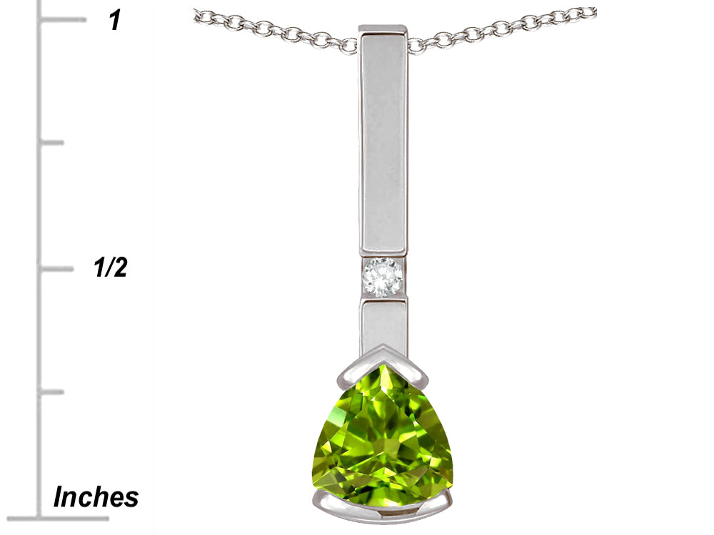 Star K  7mm Trillion Genuine Peridot Bar Pendant Necklace