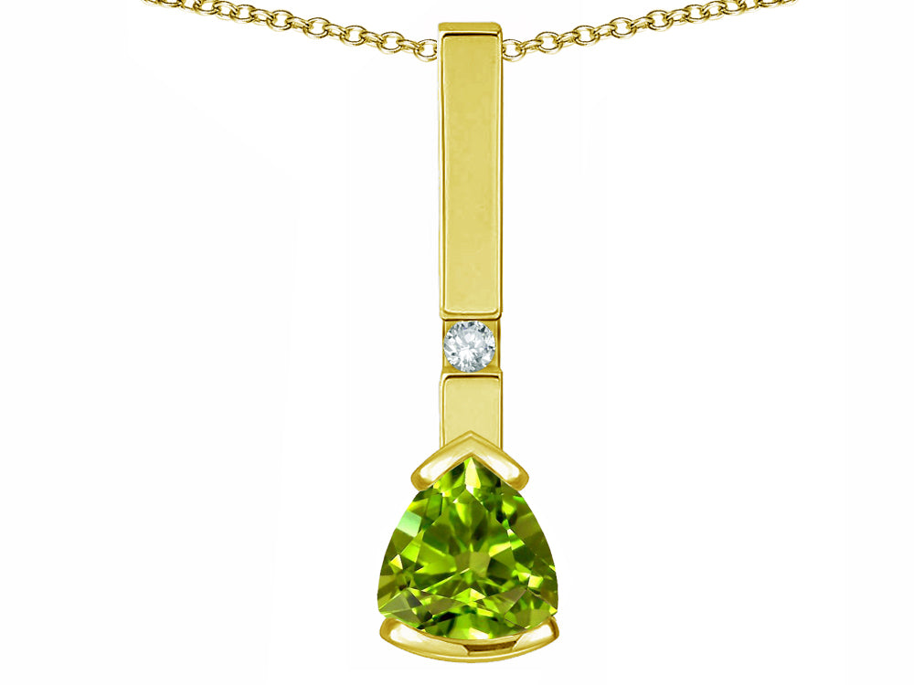 Star K  7mm Trillion Genuine Peridot Bar Pendant Necklace