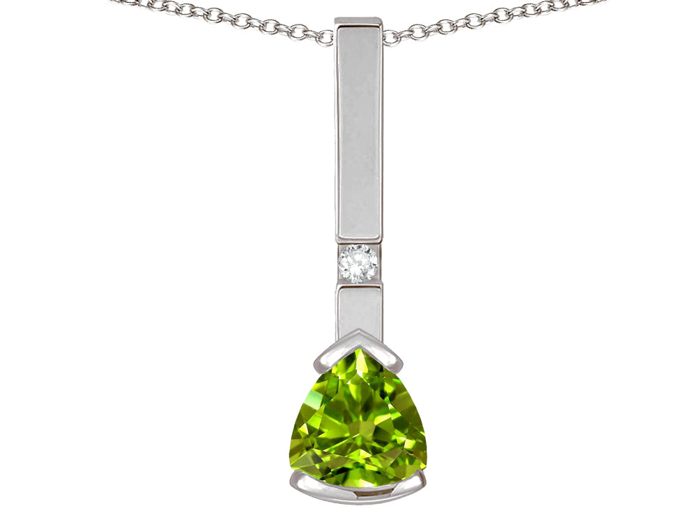 Star K  7mm Trillion Genuine Peridot Bar Pendant Necklace