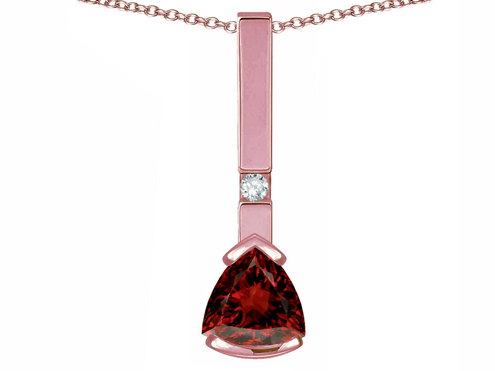 Star K  7mm Trillion Genuine Garnet Bar Pendant Necklace
