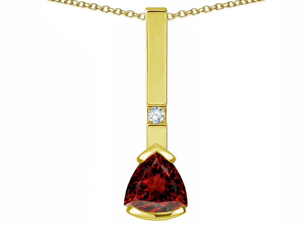 Star K  7mm Trillion Genuine Garnet Bar Pendant Necklace