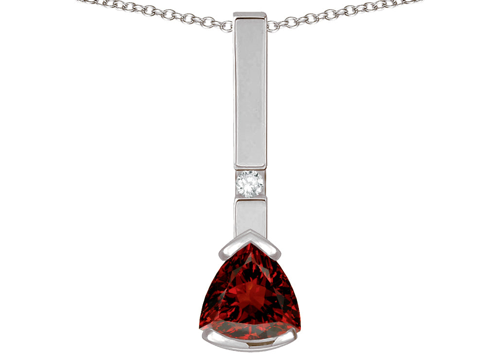 Star K  7mm Trillion Genuine Garnet Bar Pendant Necklace
