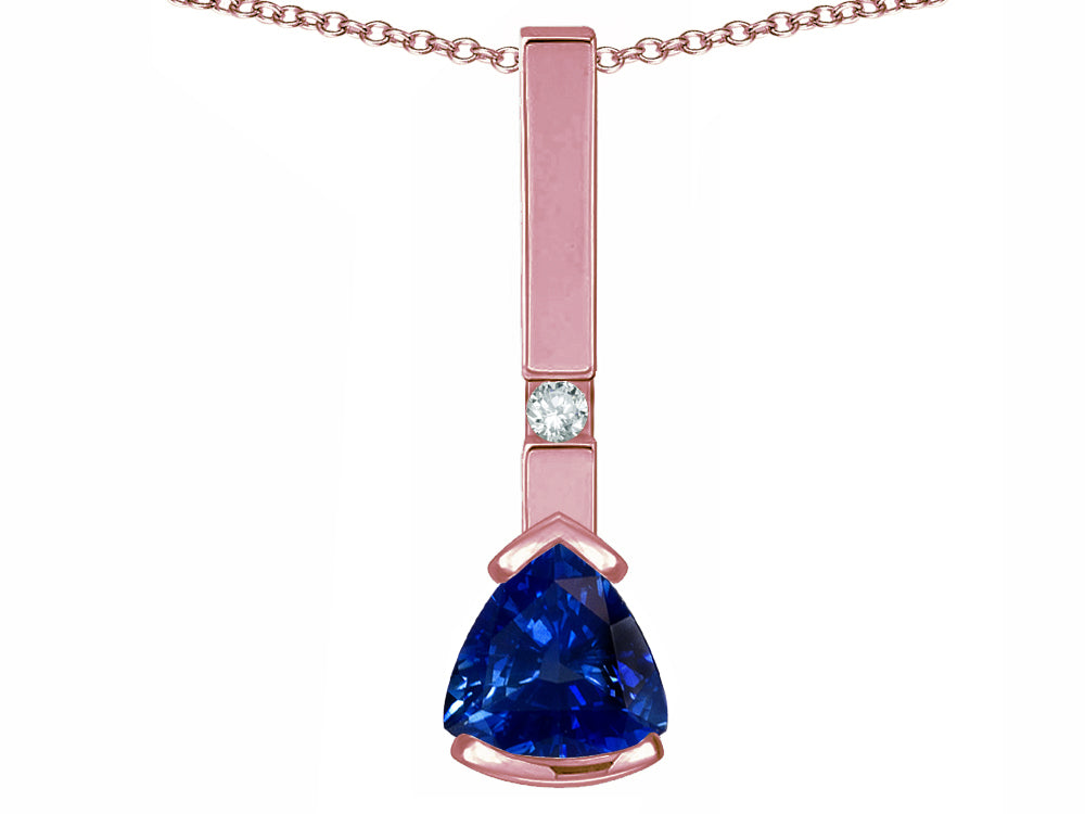 Star K  7mm Trillion Created Sapphire Bar Pendant Necklace