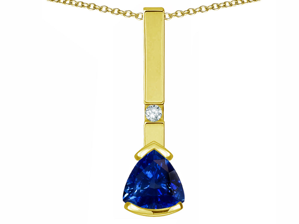 Star K  7mm Trillion Created Sapphire Bar Pendant Necklace