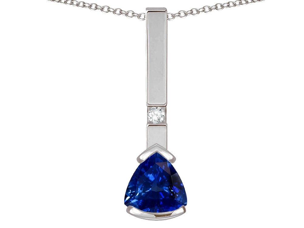 Star K  7mm Trillion Created Sapphire Bar Pendant Necklace